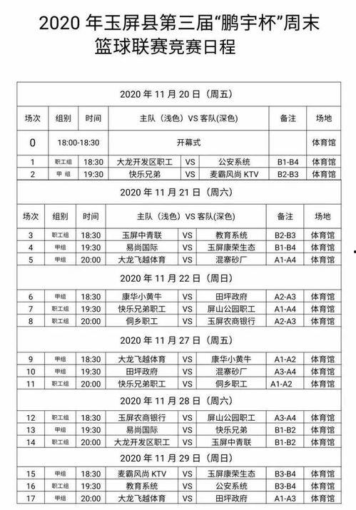 中国篮球比赛赛程表,精彩对决一触即发